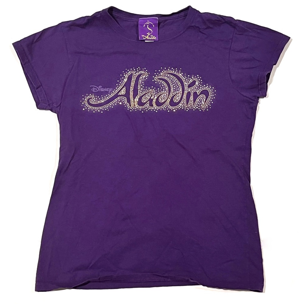 Disney Aladdin Purple Rhinestone T Shirt Ladies Medium Gold Silver Jasmine Shiny